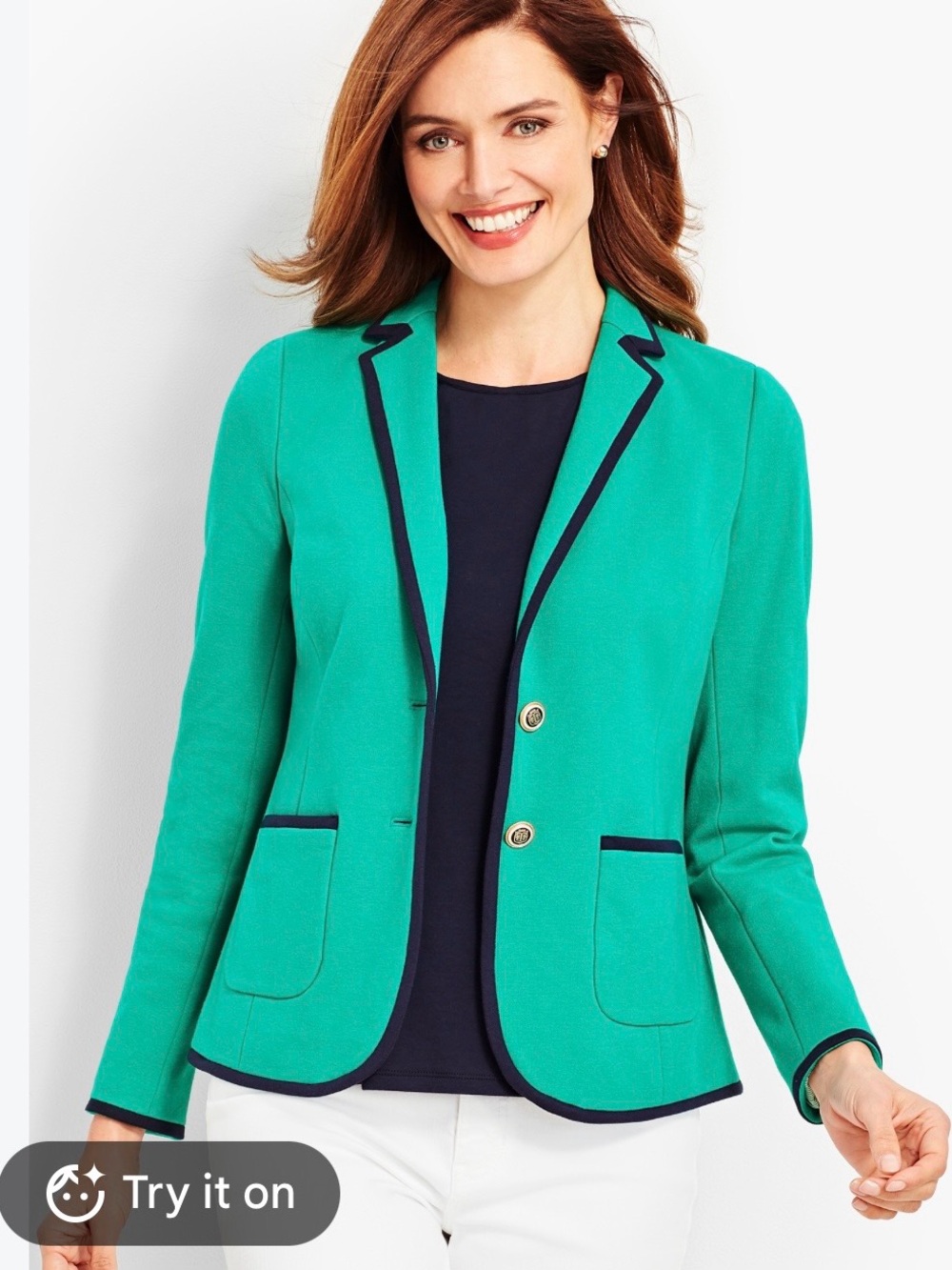 NWT Talbots Pique Aberdeen Blazer Size 12 Petite Jewel Tone Turquoise Black Trim